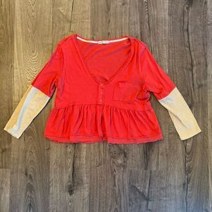 Coral and Beige Women's Long‎ Sleeve We the Free Shirt - Size Large - EUC